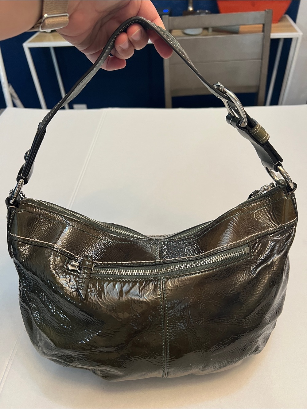 COACH CLASSIC GREEN PATENT LEATHER HOBO BAG PURSE NEW WITH TAGS - Picture 5 of 16